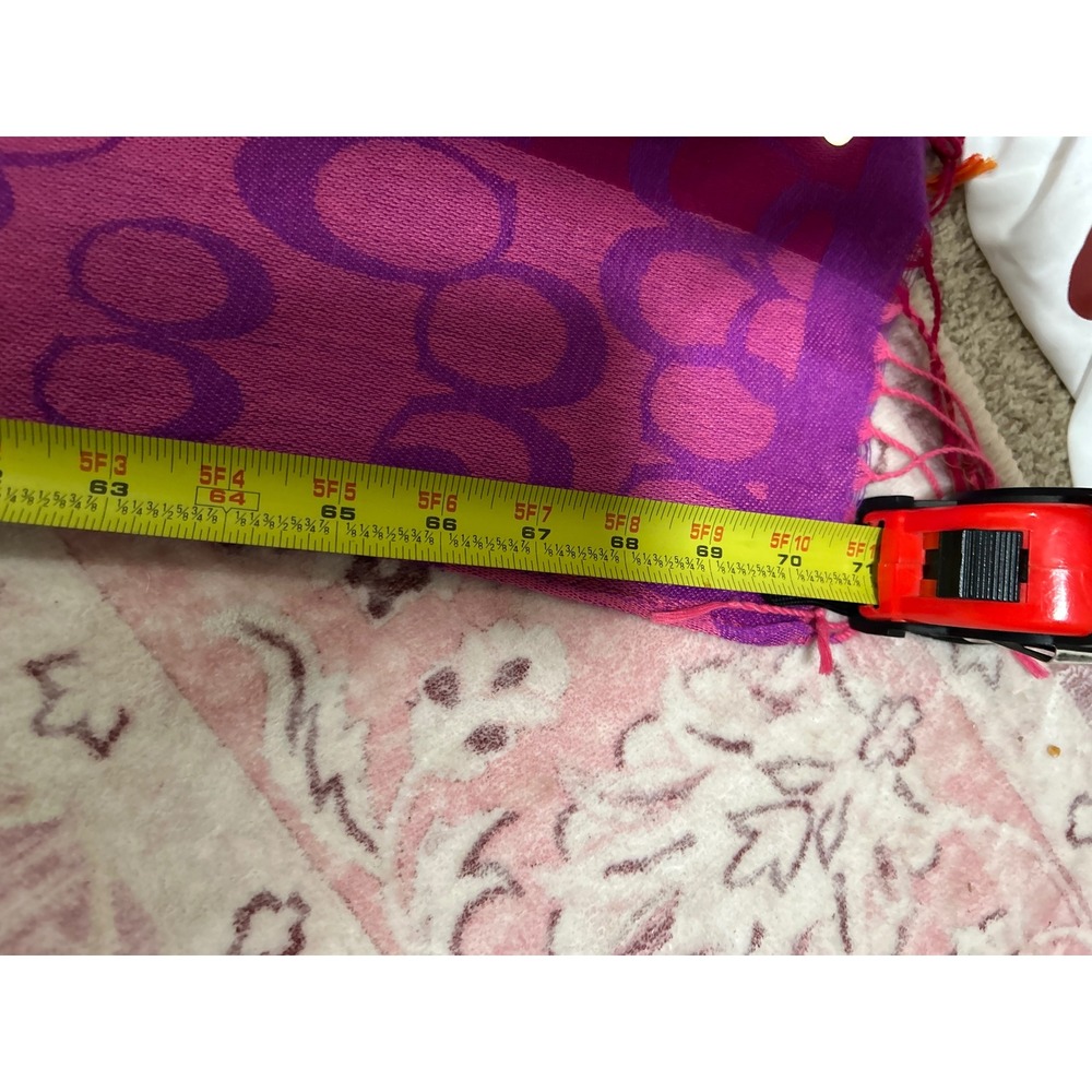 Y2K Coach Patchwork Signature Logo Scarf Purple Pink Orange Blue Fringe Jacquard - Picture 8 of 9